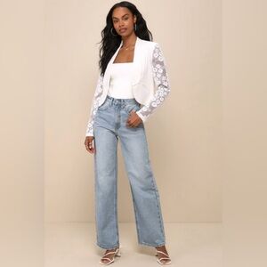 Lulu's Luxe Elegance White Lace Sleeve Cropped Jacket